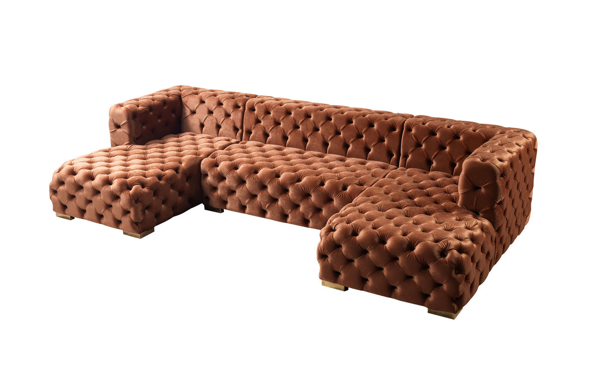 Seva Orange Velvet Double Chaise sectional living room overview