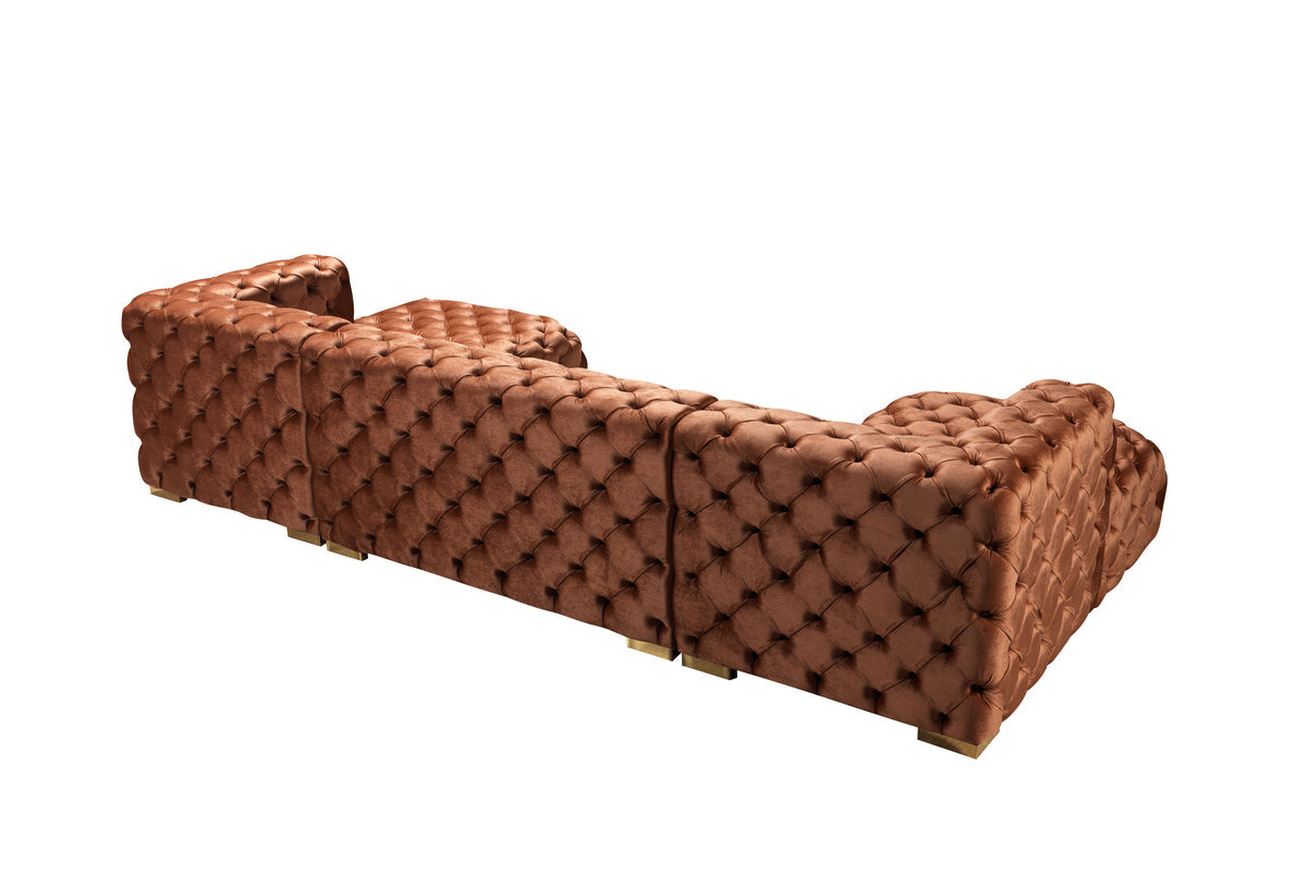 Seva Orange Velvet Double Chaise sectional front perspective