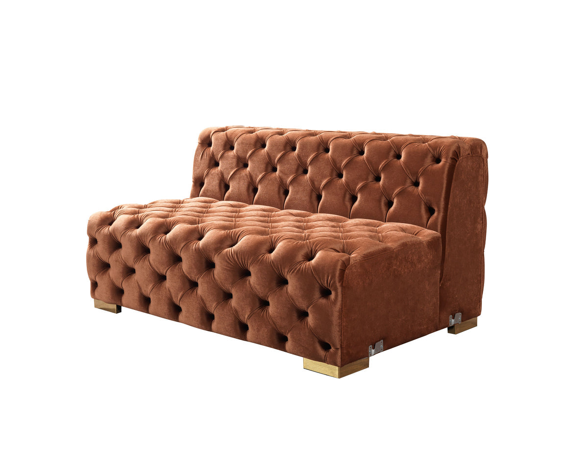 Seva Orange Velvet Double Chaise sectional main seating close-up
