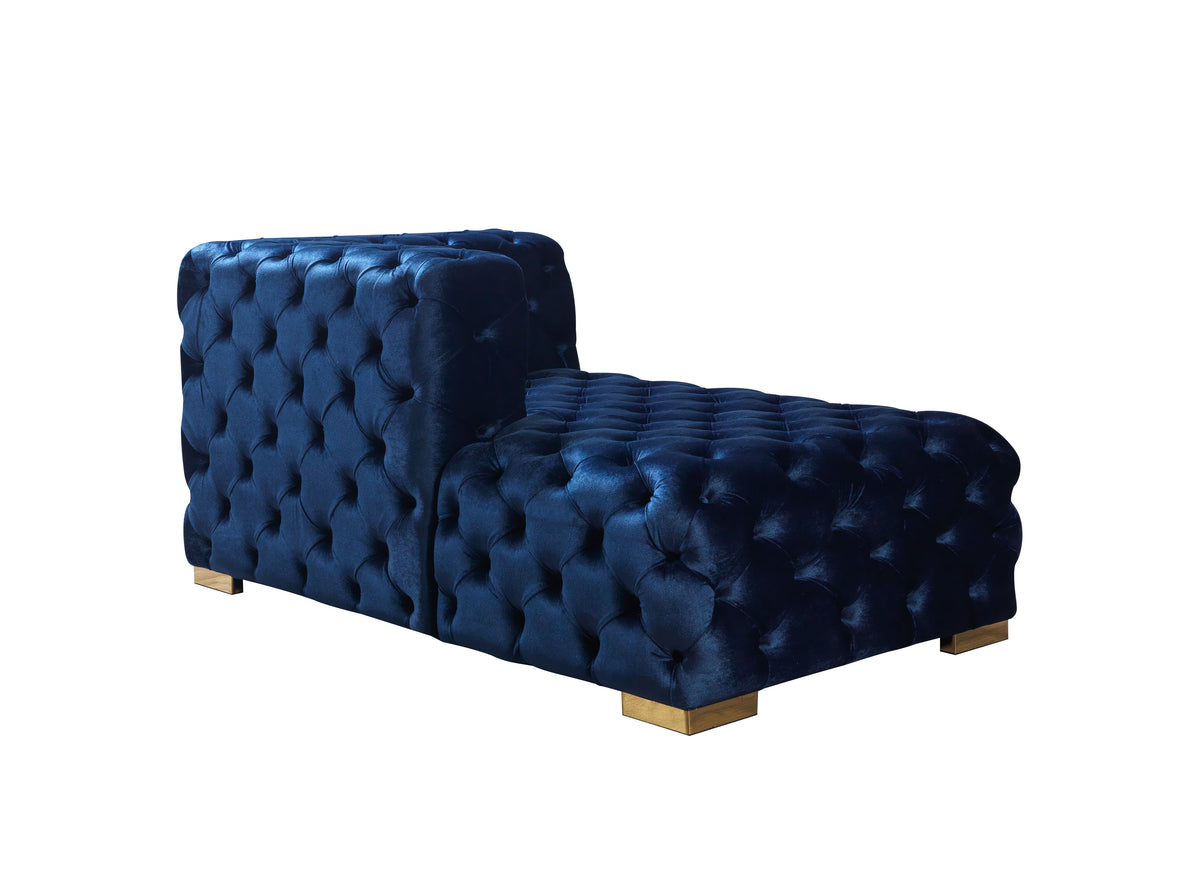 Seva Blue Velvet Double Chaise 138" sectional sofa fabric texture close-up