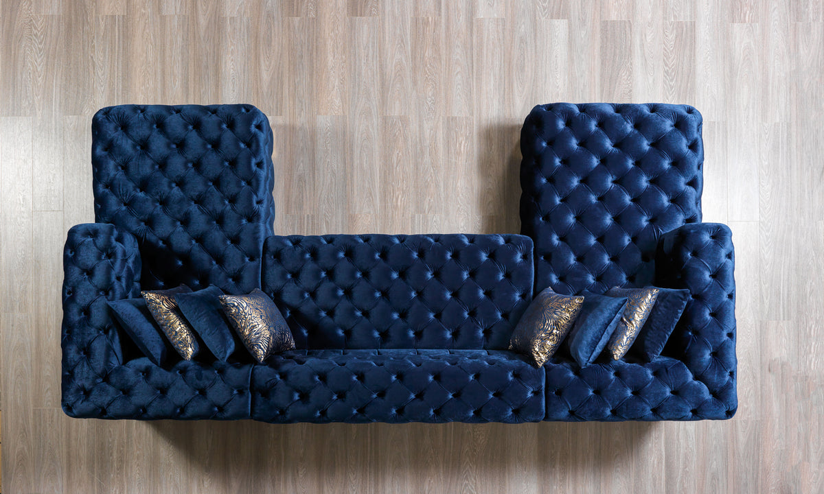 Seva Blue Velvet Double Chaise 138" sectional sofa front angle