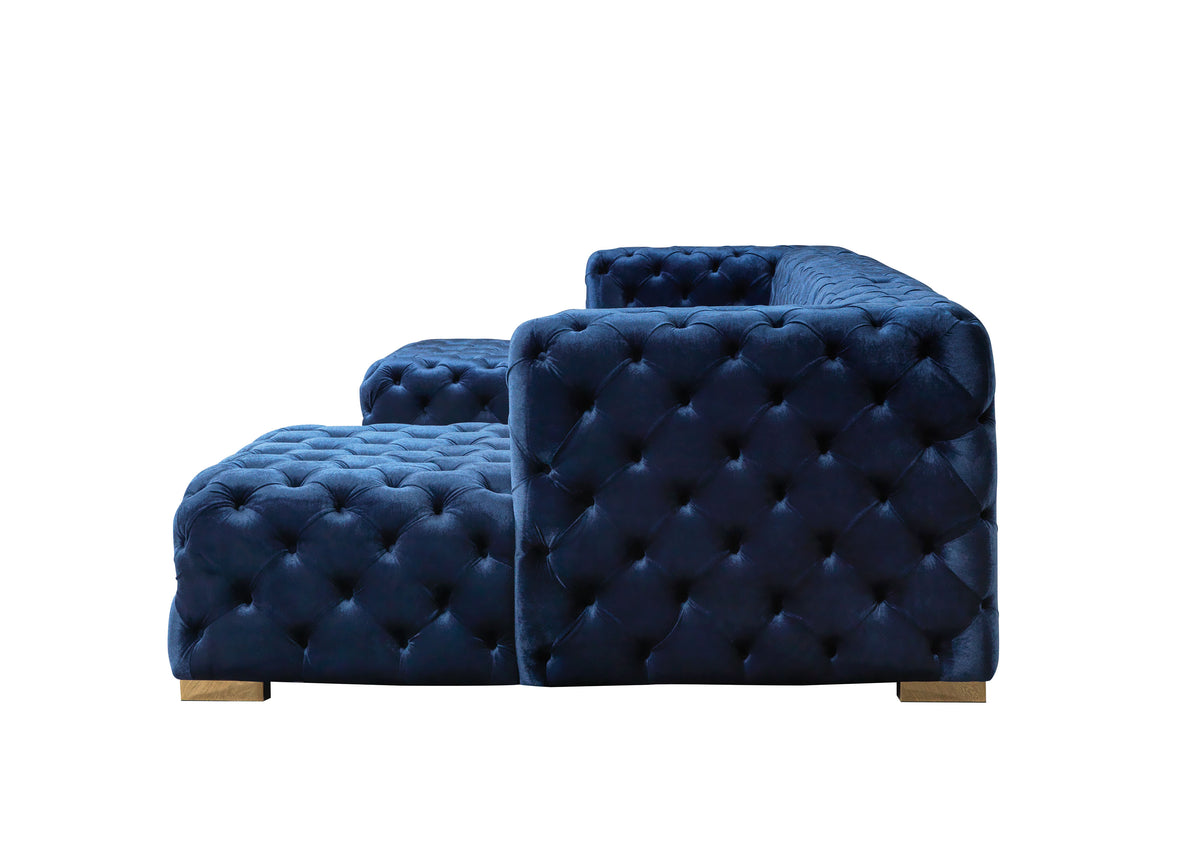 Seva Blue Velvet Double Chaise 138" sectional sofa side angle