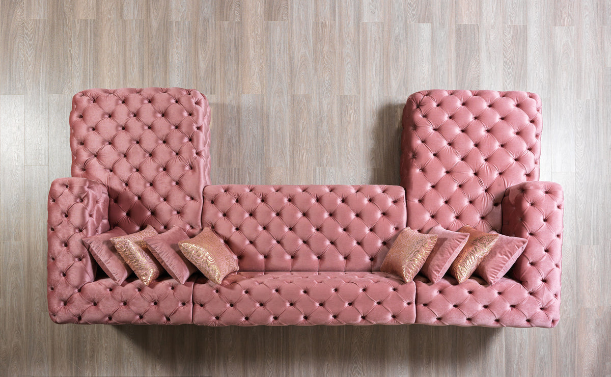 Living room with Seva Pink Velvet Double Chaise 138" Sectional sofa