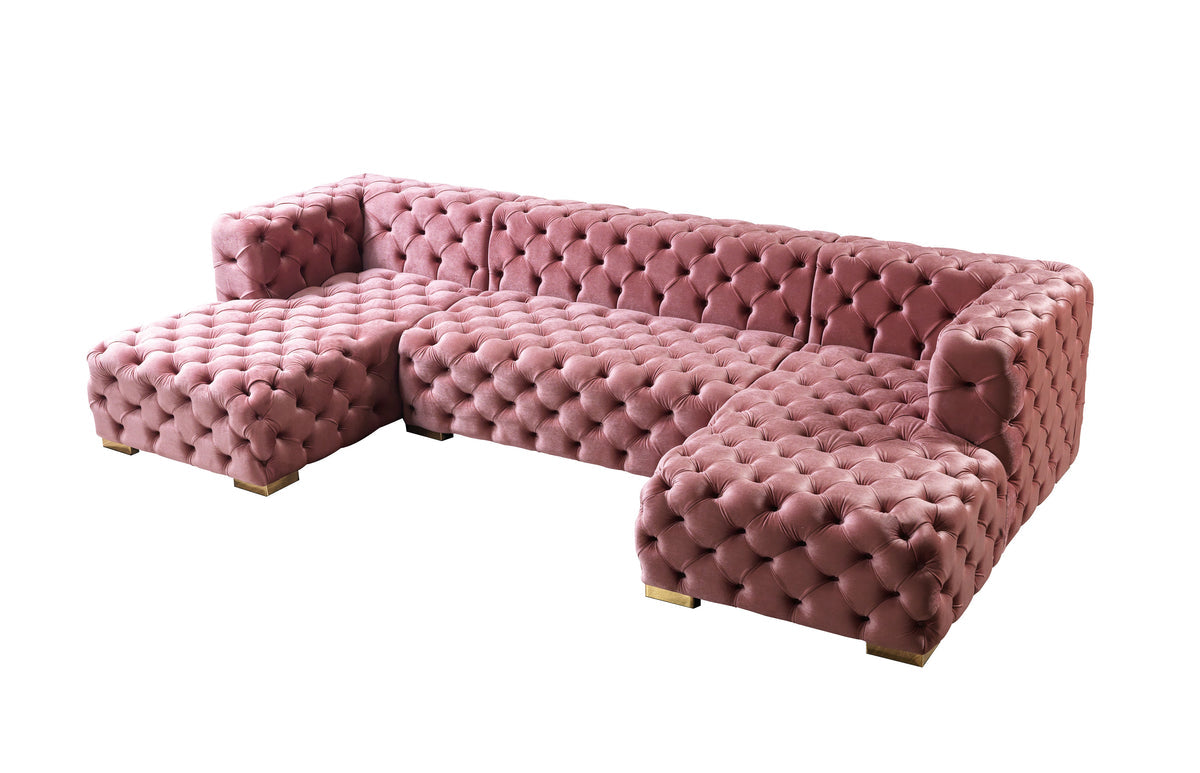 Seva Pink Velvet Double Chaise 138" Sectional sofa room placement
