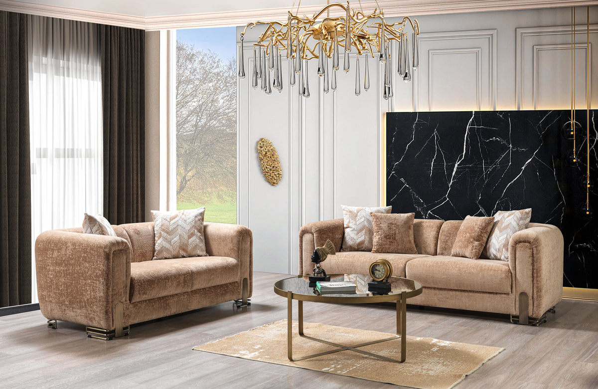 Side view of Ameena Coffee Boucle Sofa 93" and Loveseat 71"