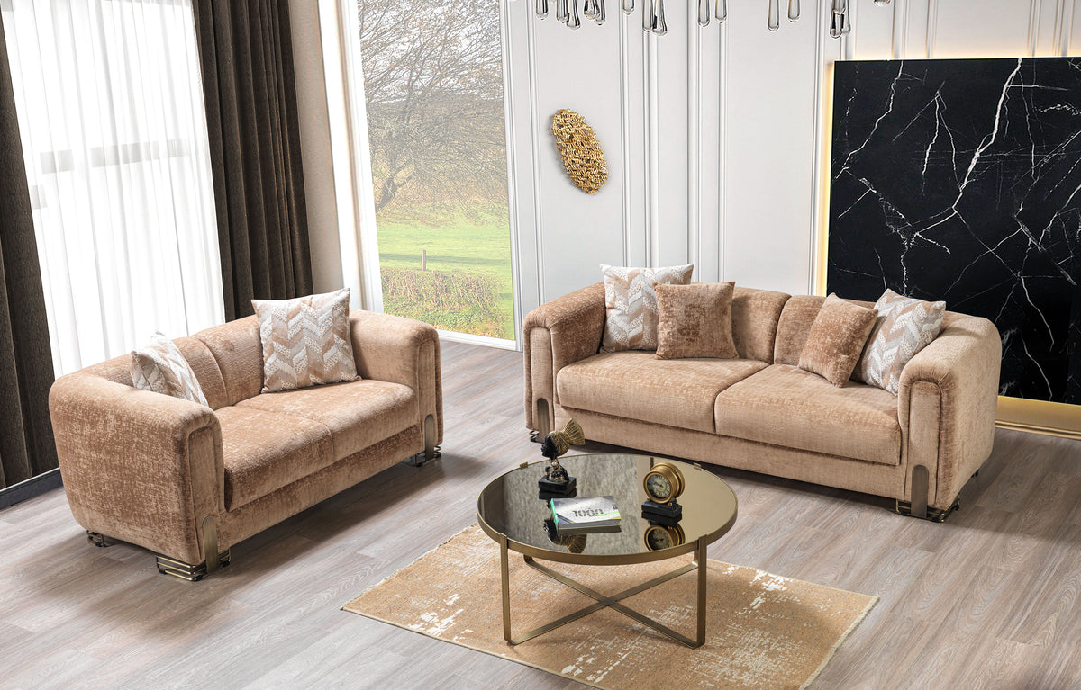 Detailed close-up of Ameena Coffee Boucle sofa fabric texture