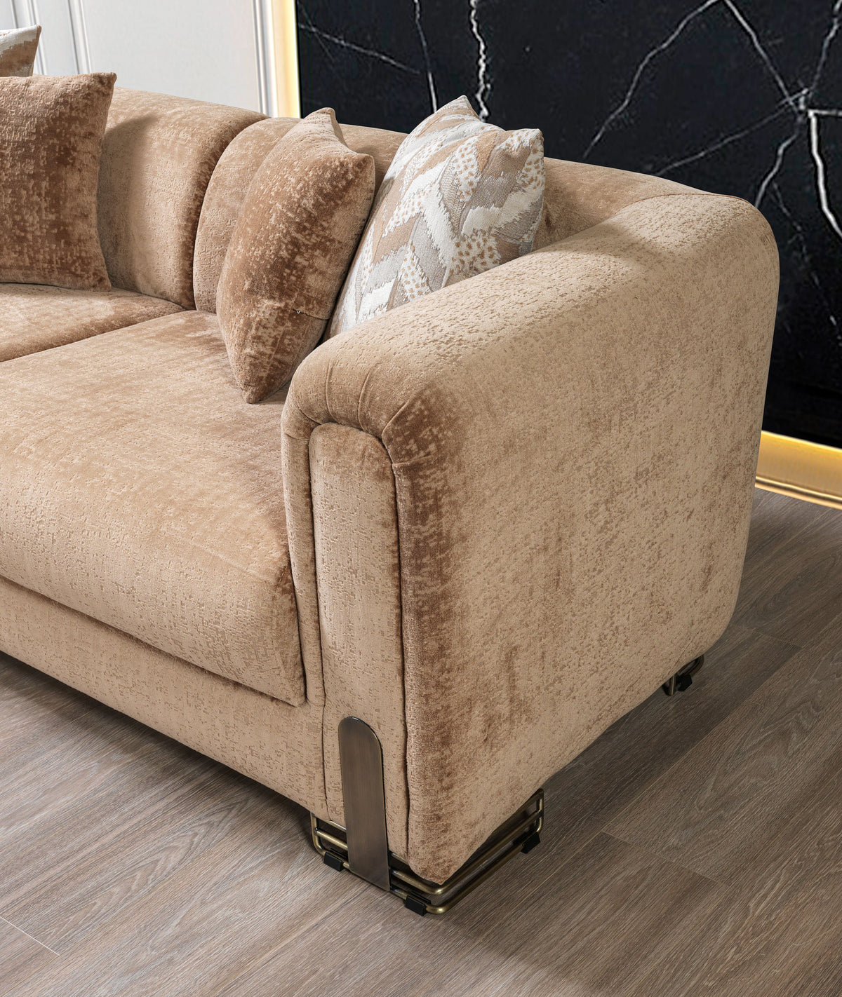 Full front view of loveseat and sofa together