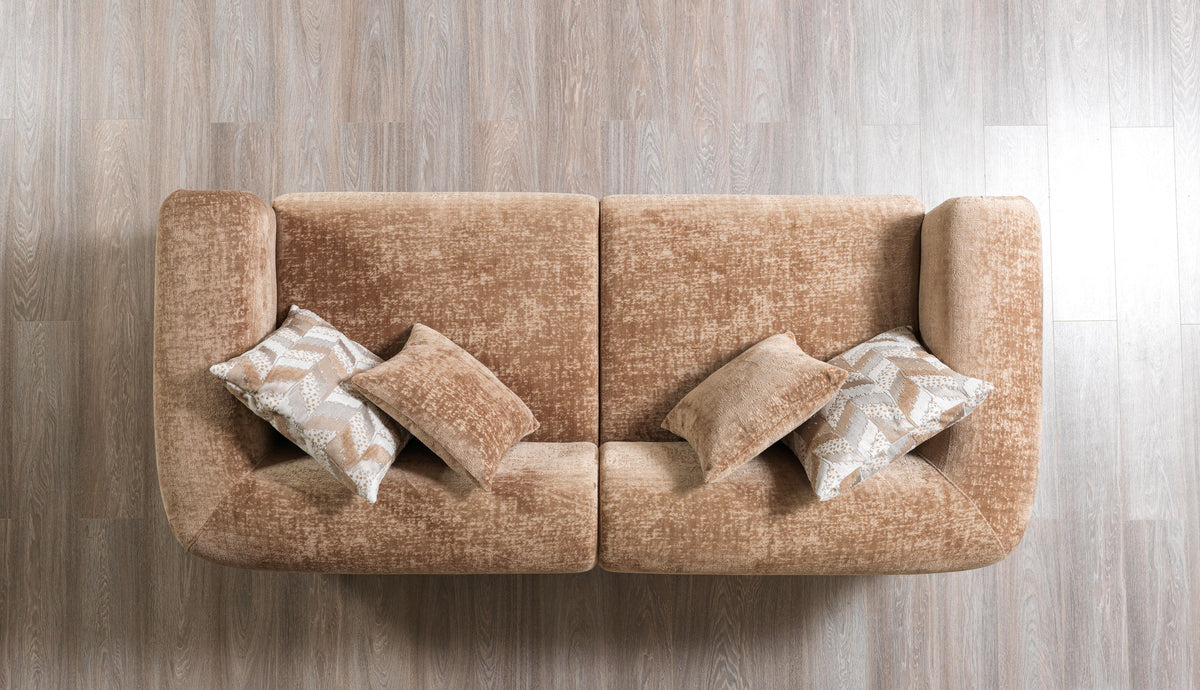 Fabric and frame detailing of Ameena Coffee Boucle Sofa