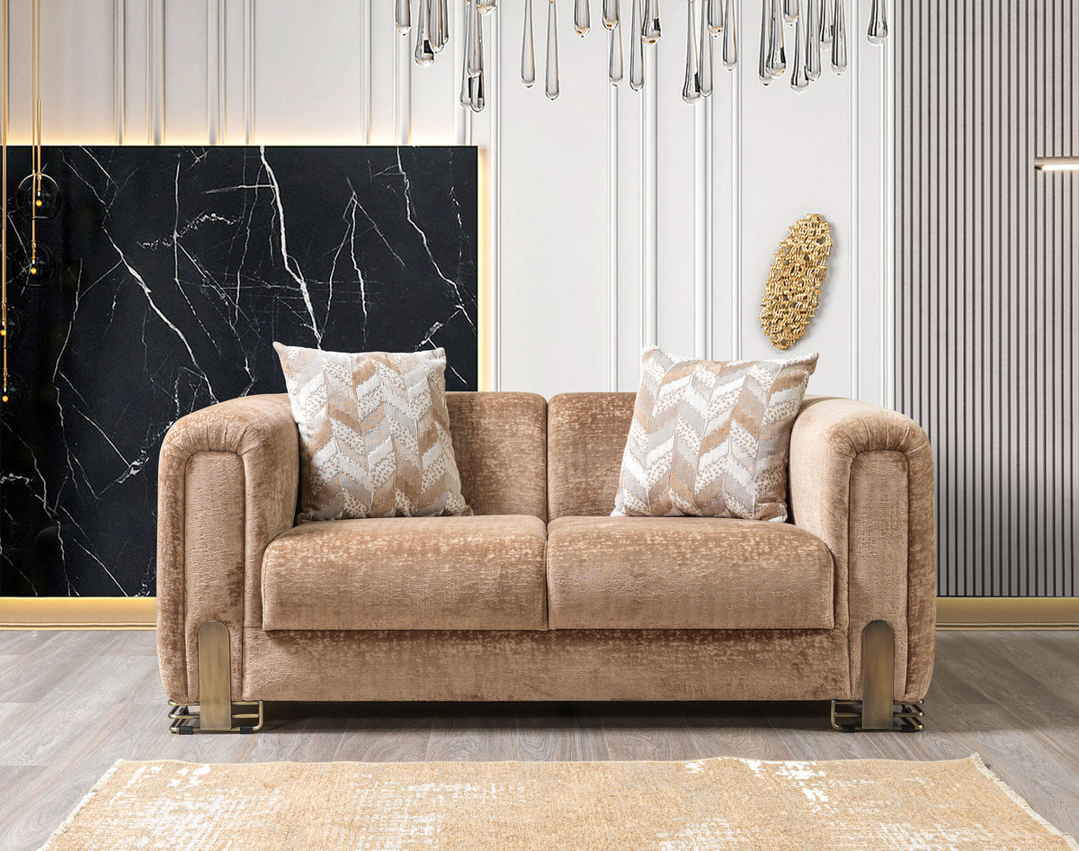 Close-up of fabric and cushioning on Ameena Coffee Boucle Sofa
