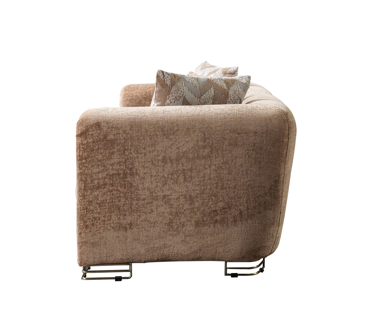 Ameena Coffee Boucle Sofa 93" and Loveseat 71" set upholstery and side view