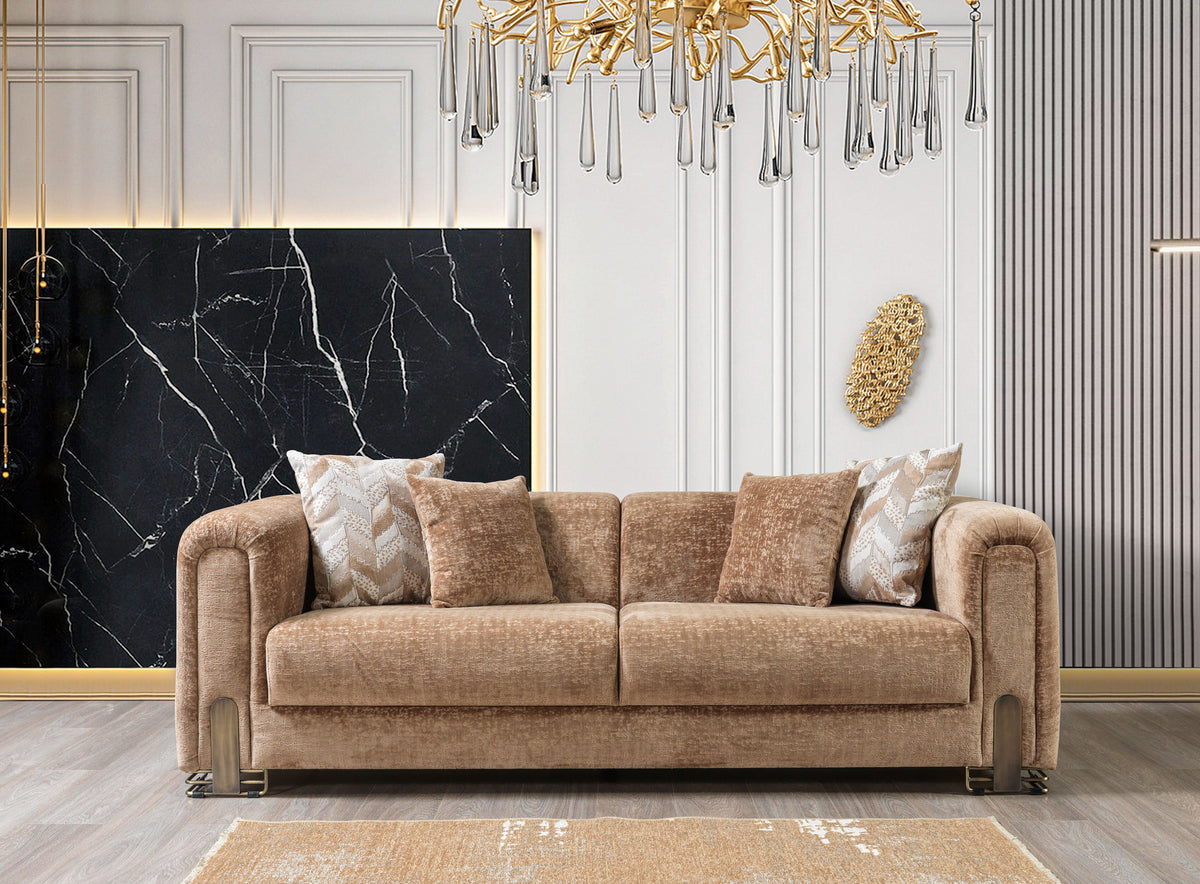 Side angle of Ameena Coffee Boucle Sofa 93" and Loveseat 71"