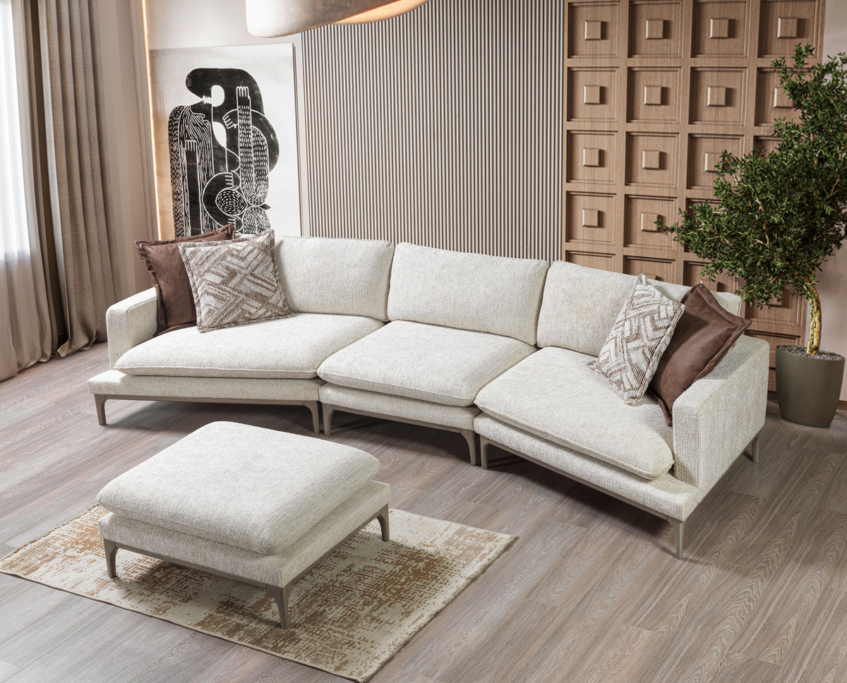 Main front view of Alexis Ivory Linen 3-piece sectional sofa
