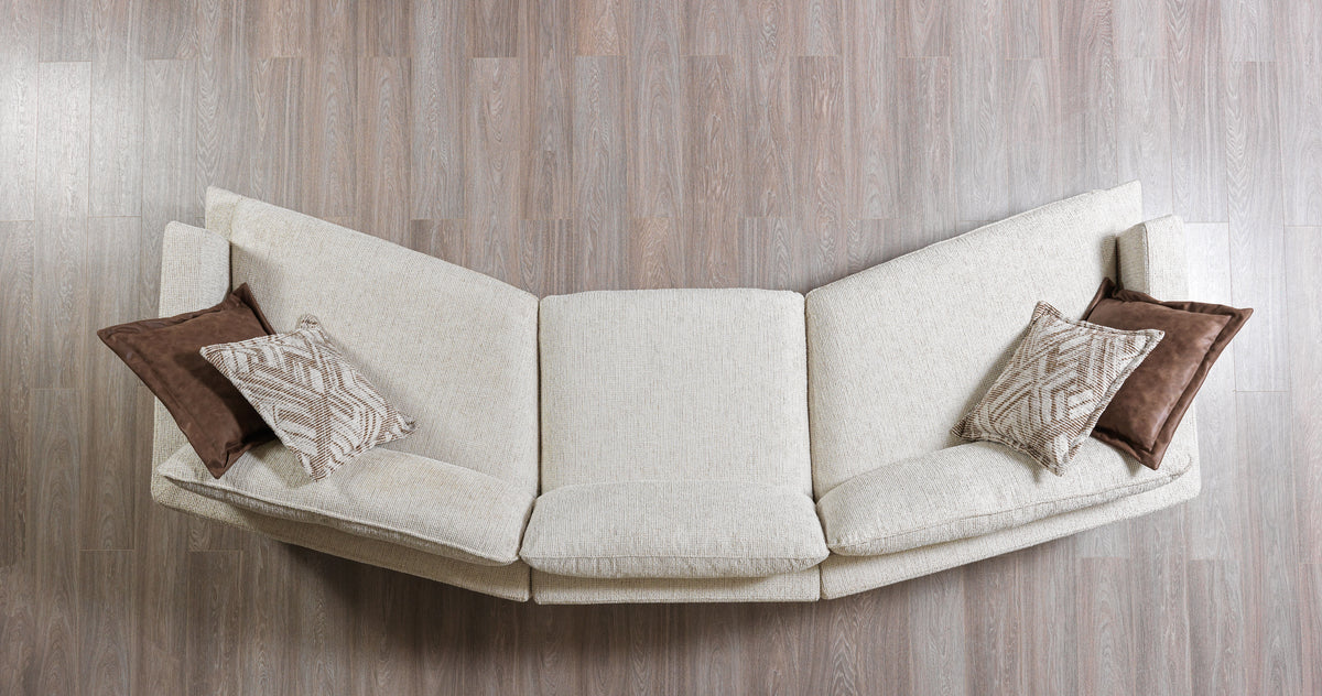 Stylish contemporary curved sectional sofa in ivory linen