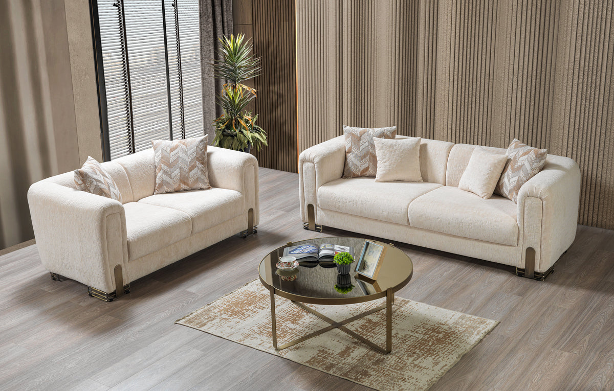 Close-up detail of ivory boucle upholstery on Ameena Sofa and Loveseat