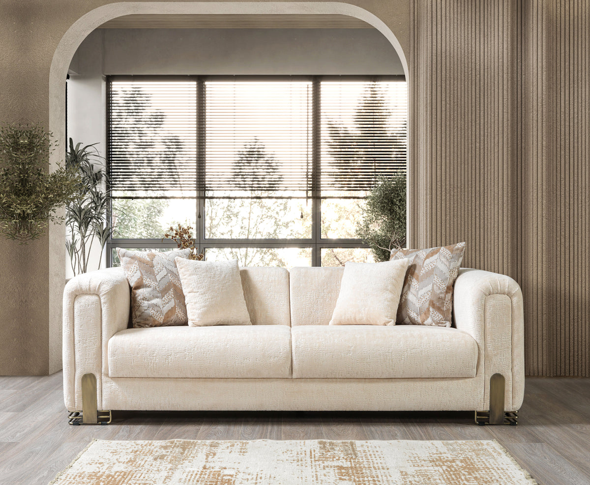 Side profile of Ameena Ivory Boucle Sofa 93" and Loveseat 71"