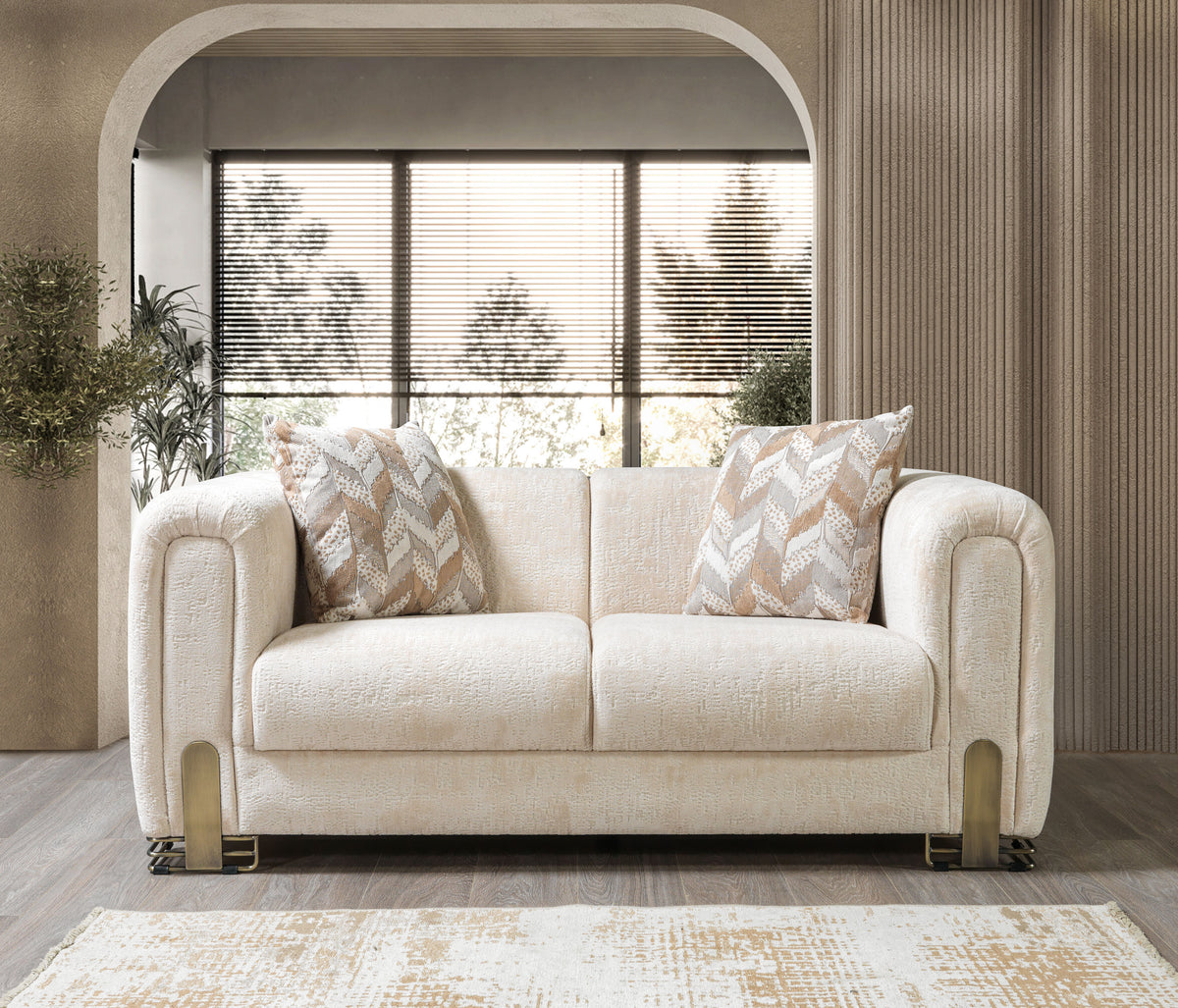 Textured detail of boucle fabric on Ameena Sofa and Loveseat