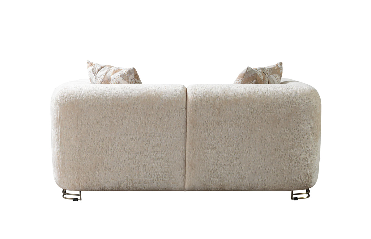 Primary frontal view of ivory boucle sofa and loveseat