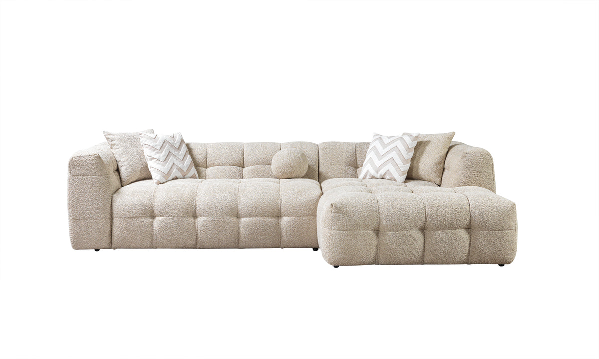 Lili Sand Boucle RAF sectional sofa room view