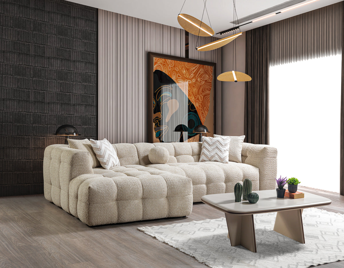 Lili Sand Boucle sectional sofa side view