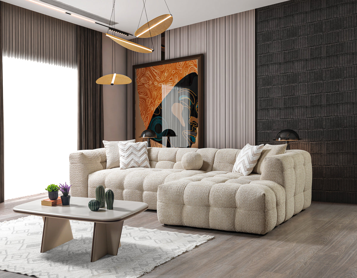 Lili Sand Boucle RAF sectional sofa detail view