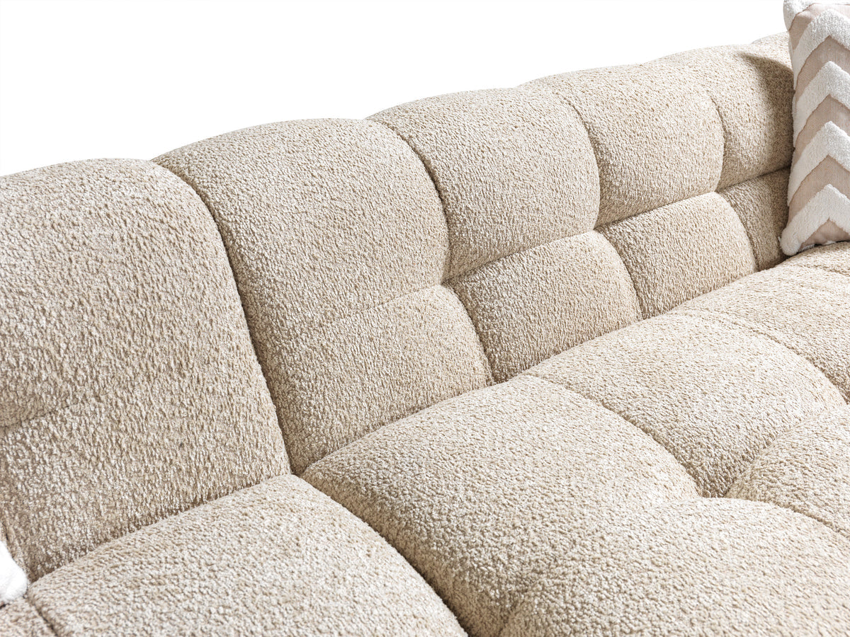 Lili Sand Boucle sectional sofa staged room view