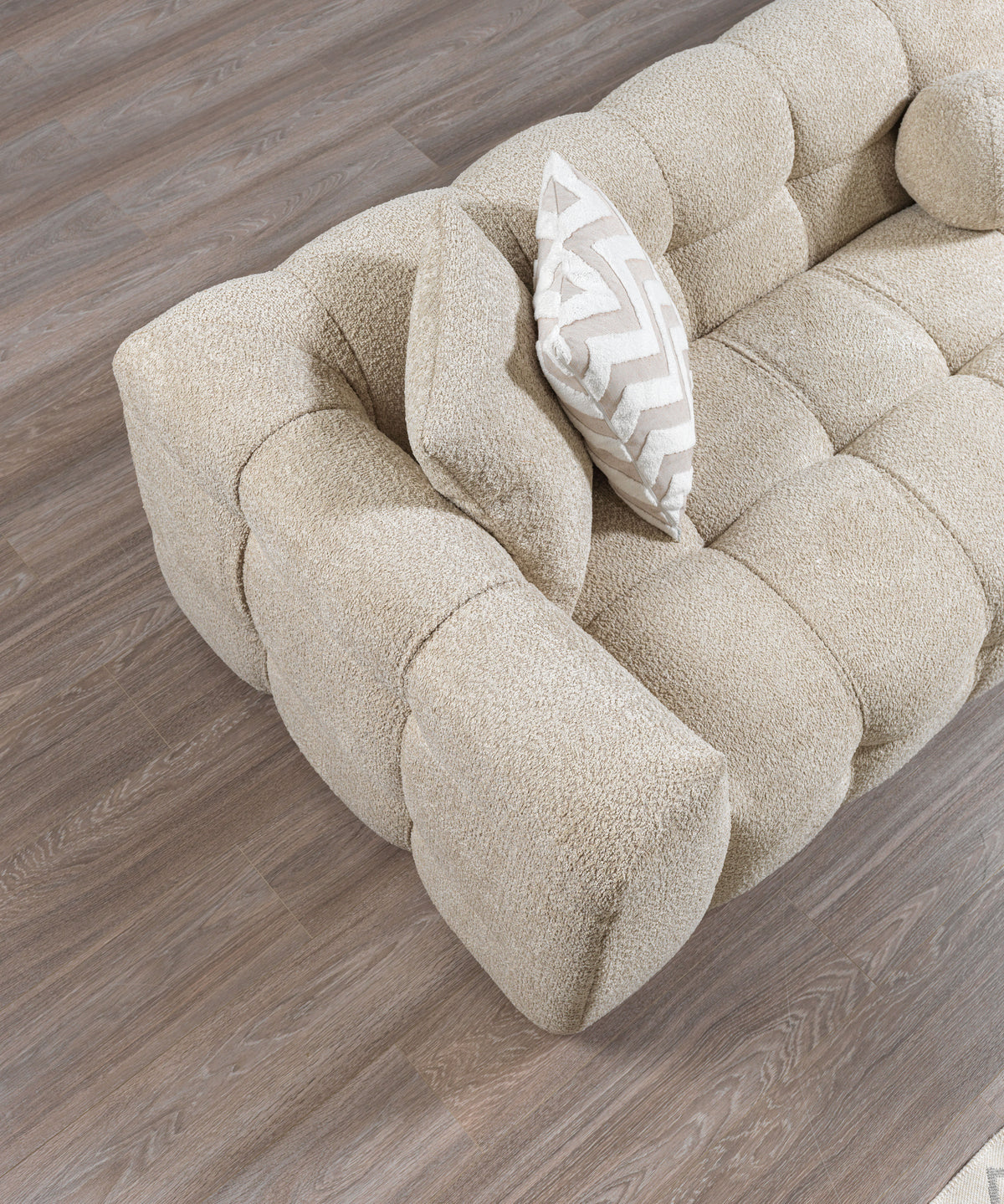 Lili Sand Boucle RAF sectional sofa side view