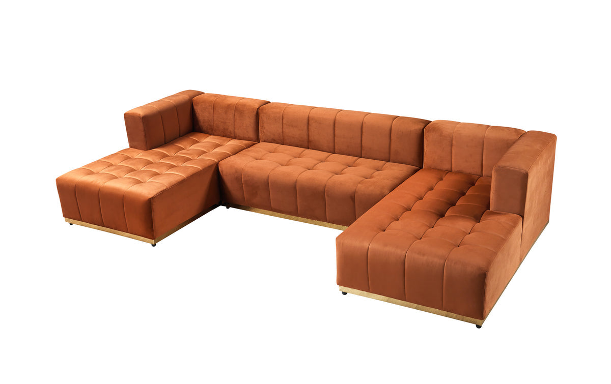 Fabric detail of Amelia Orange Velvet Double Chaise 140" Sectional Sofa