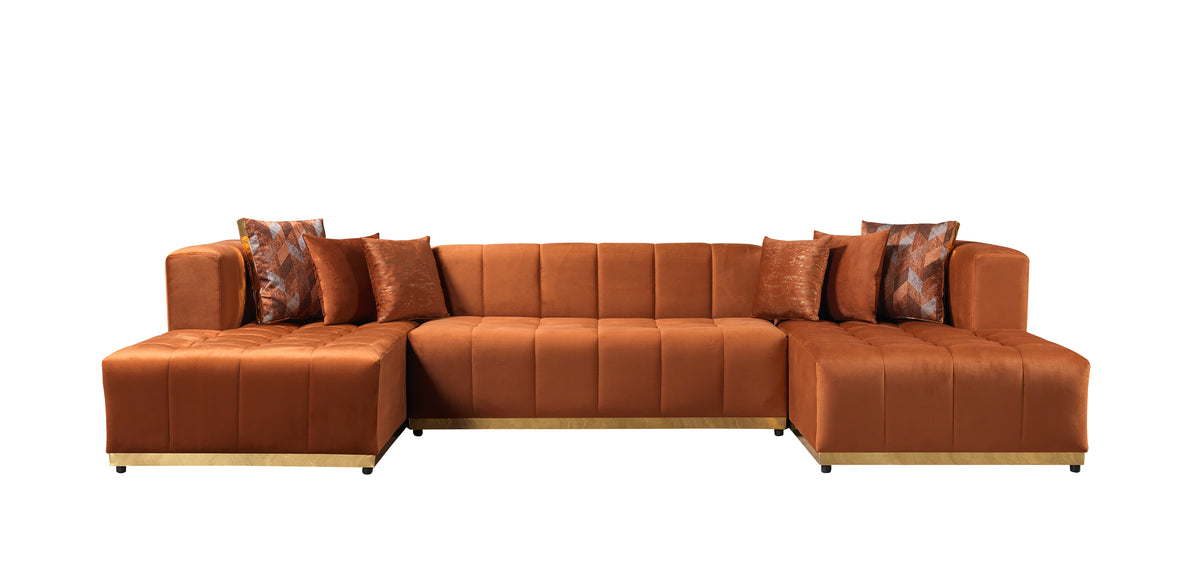 Amelia Orange Velvet Double Chaise 140" Sectional Sofa front profile