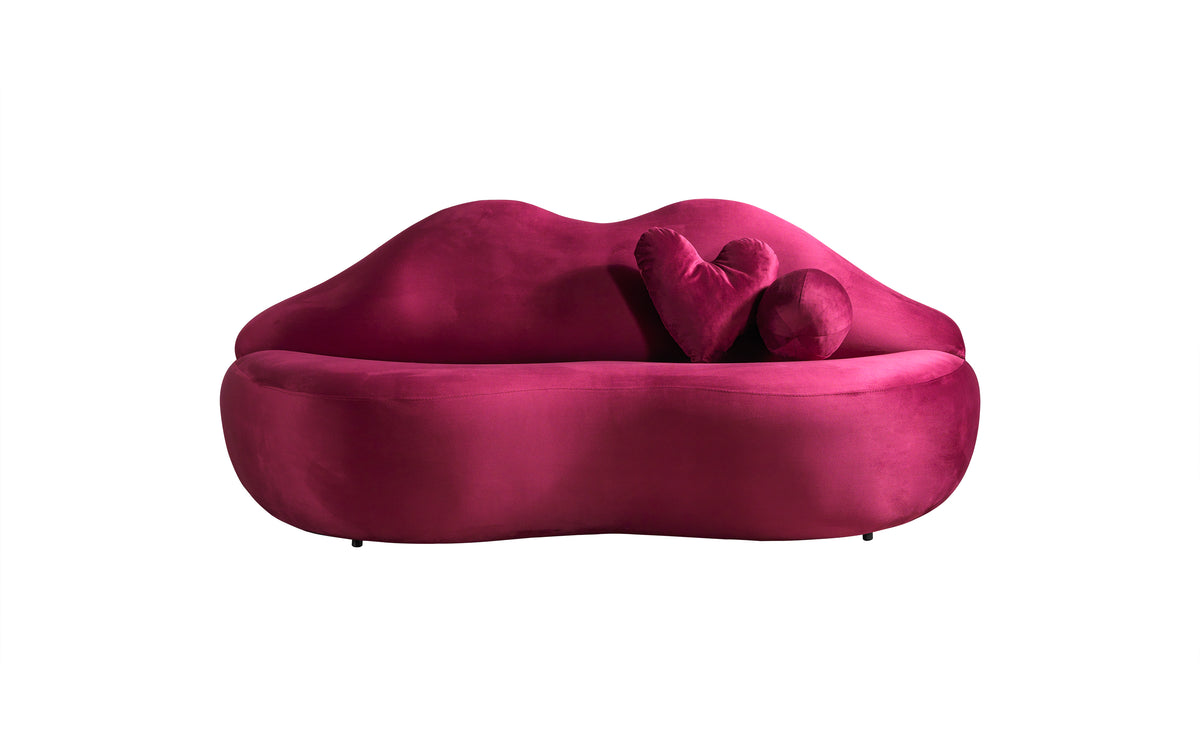 Close-up of maroon velvet upholstery on Audrey Loveseat