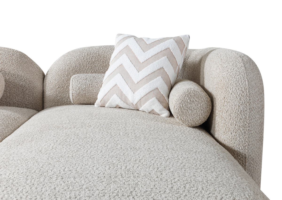 detail view of Hanna Sand Boucle RAF 110" Sectional sectional sofa