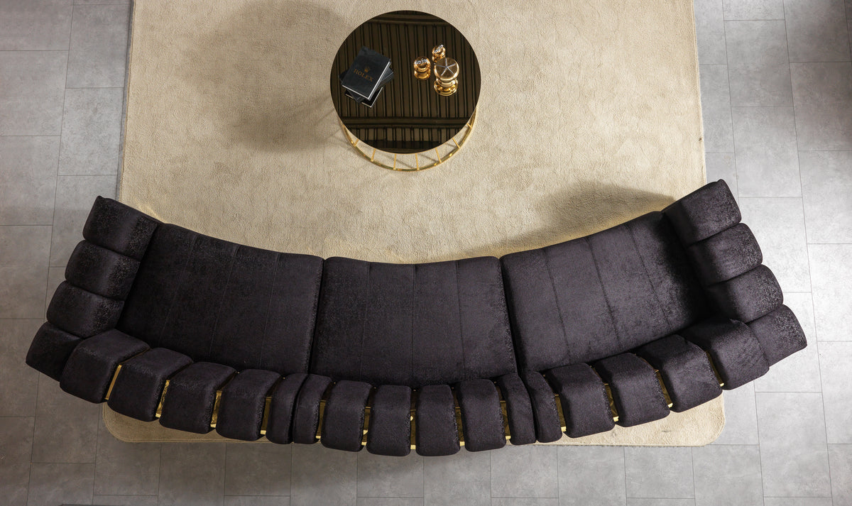 Detailed shot of sectional sofa stitching and texture