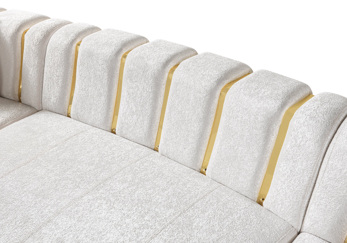 Side angle view highlighting sectional sofa curvature
