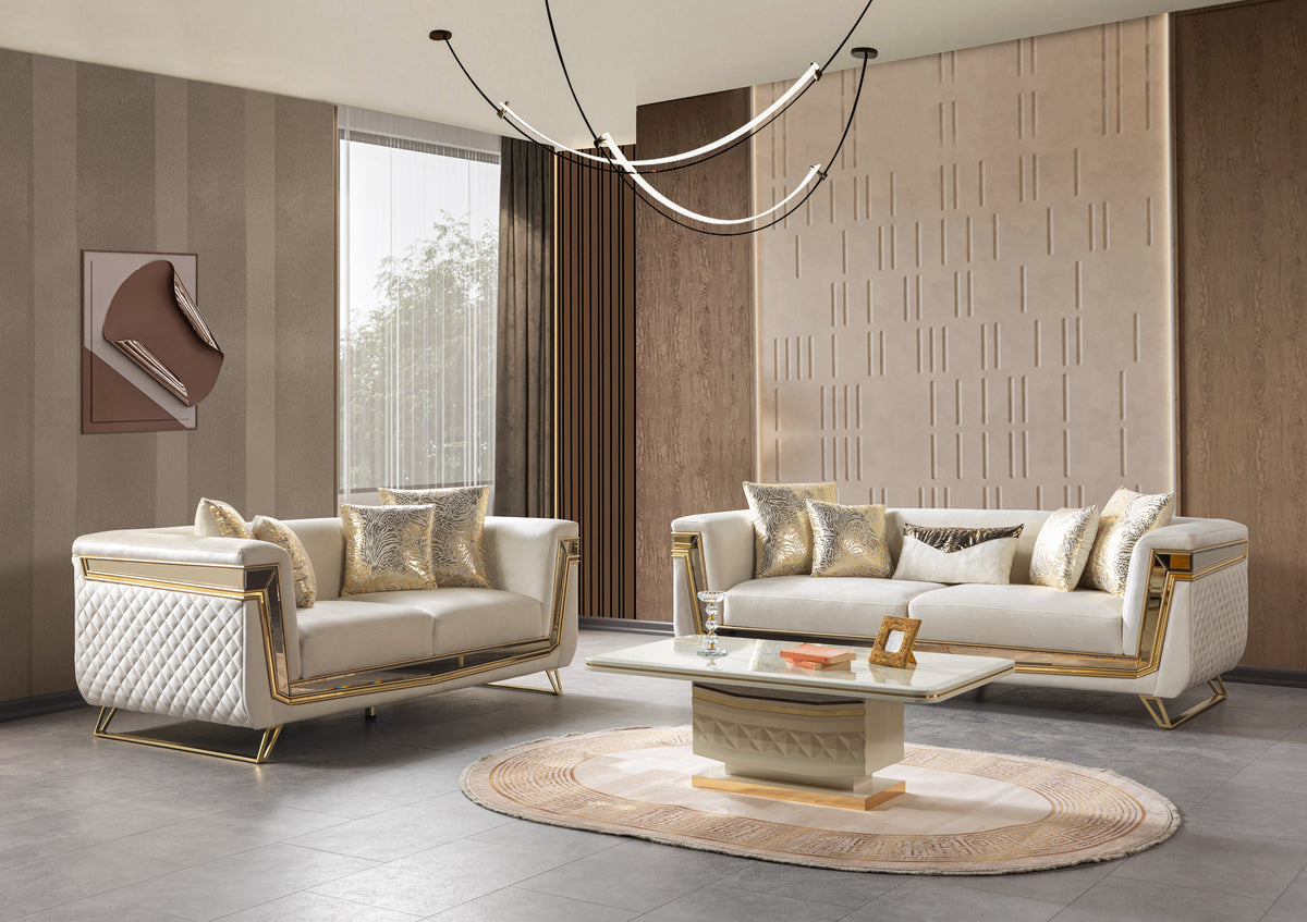 Side view of Belly Ivory Velvet Sofa 92"