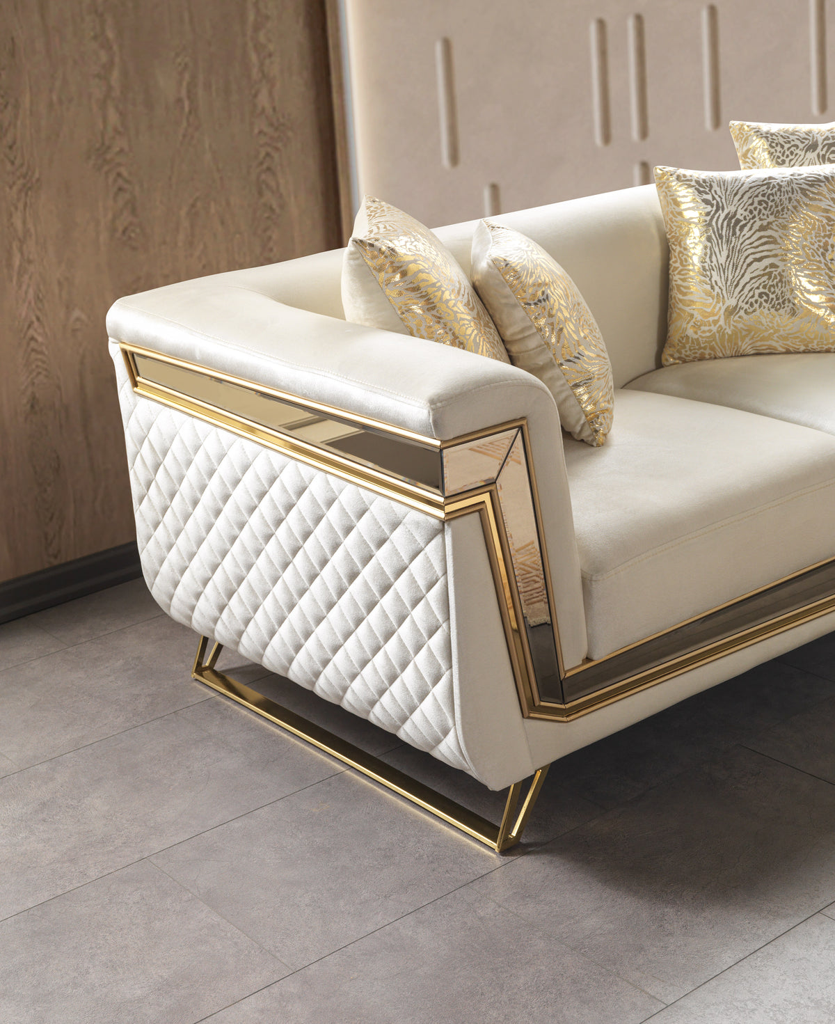 Detail of sofa arm and cushions