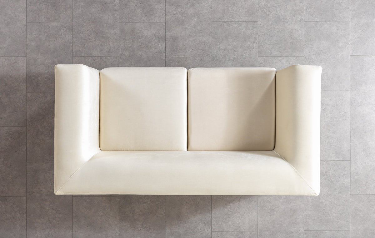 Belly Ivory Velvet Sofa and Loveseat set front view