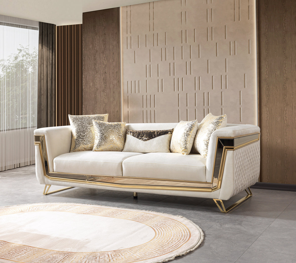 Sofa and loveseat set angled view