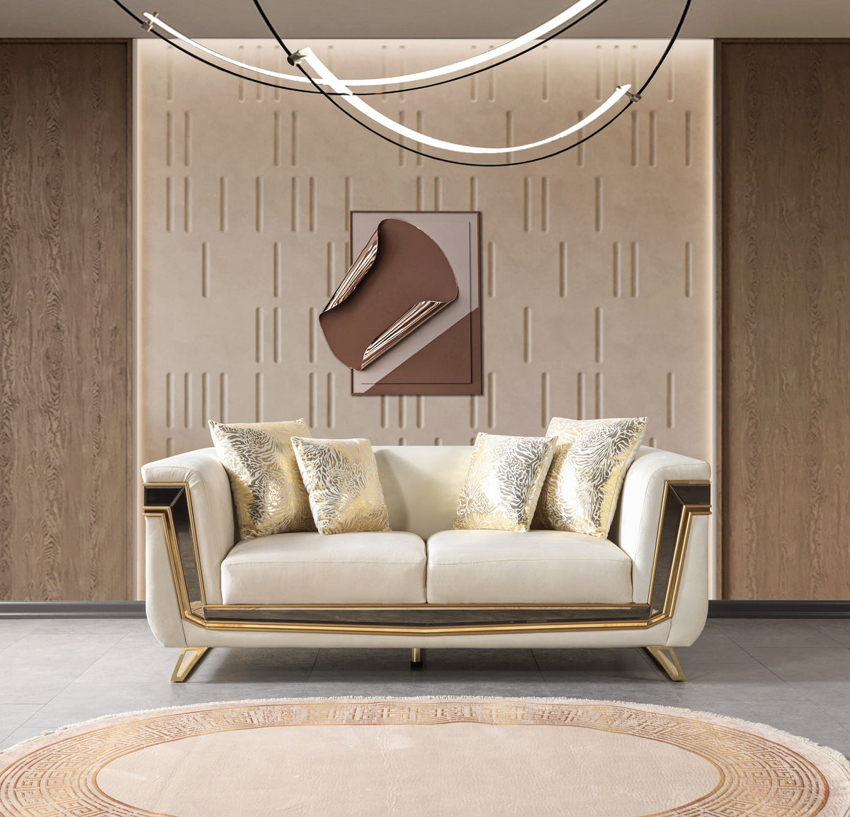 Side view of Belly Ivory Velvet Loveseat 76"