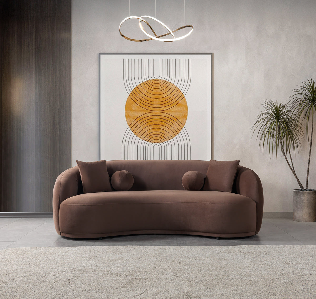 Emily Coffee Velvet Sofa 91"