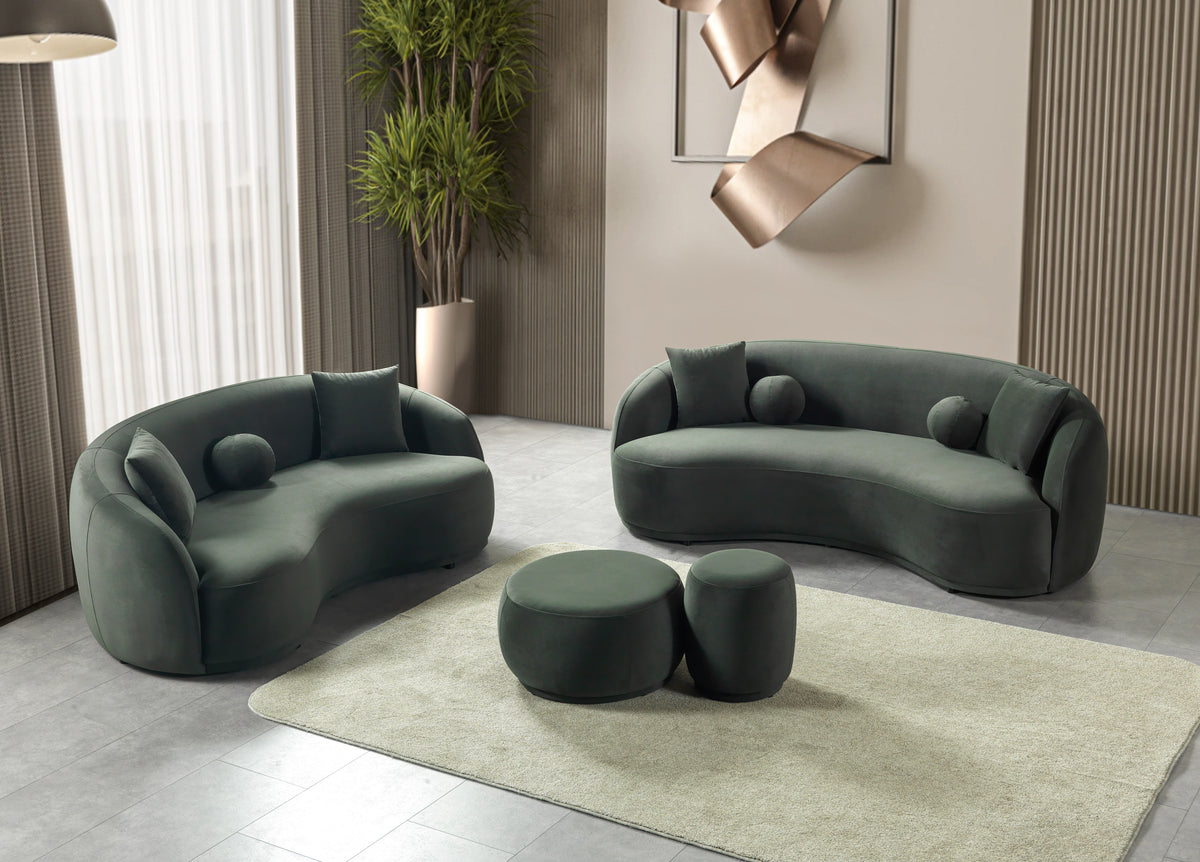 Emily Green Velvet Sofa 91" & Loveseat 81"