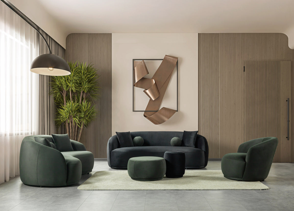 Emily Green Velvet Sofa 91" & Loveseat 81"