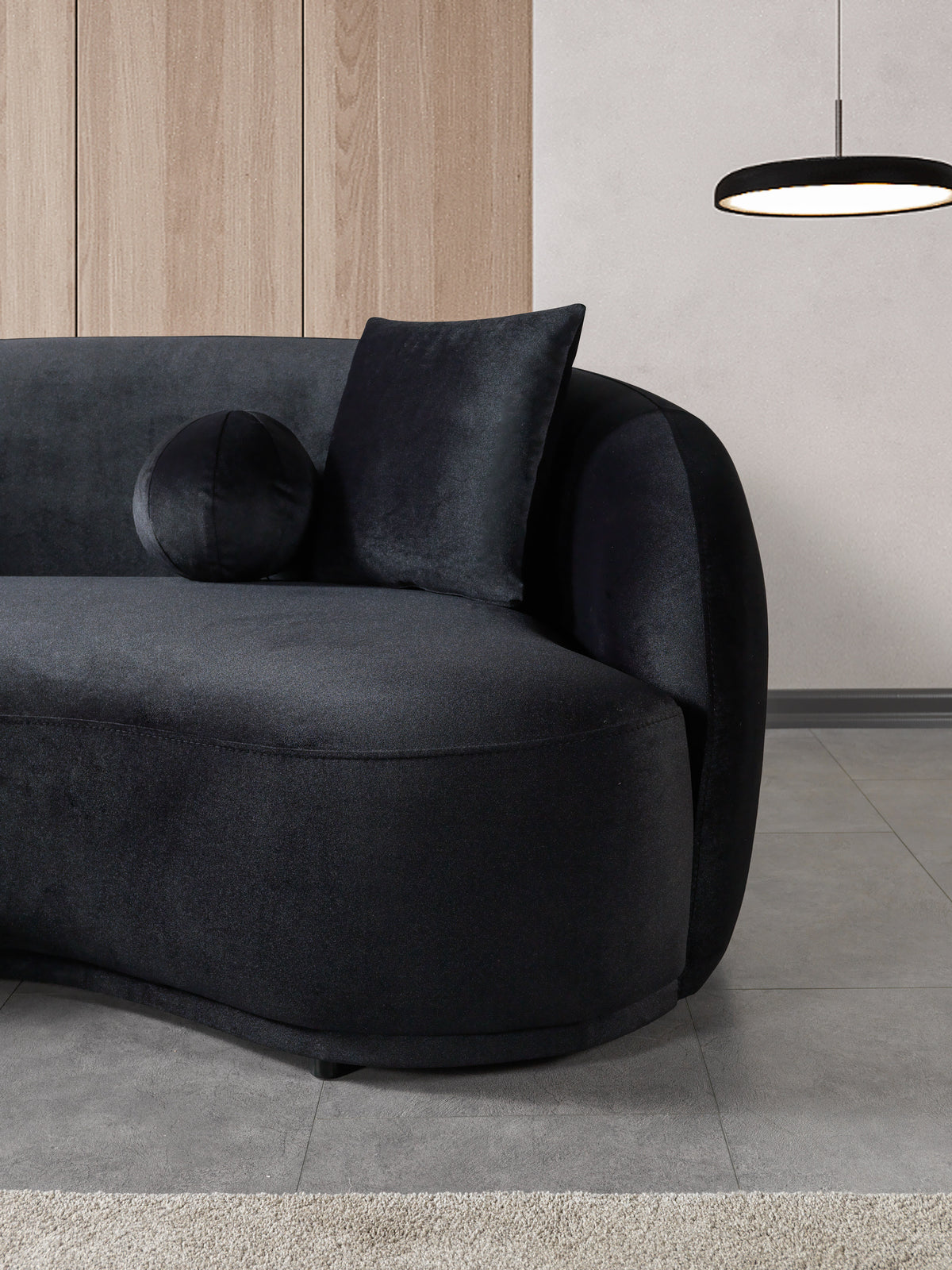 Another front perspective of Emily black velvet sofa