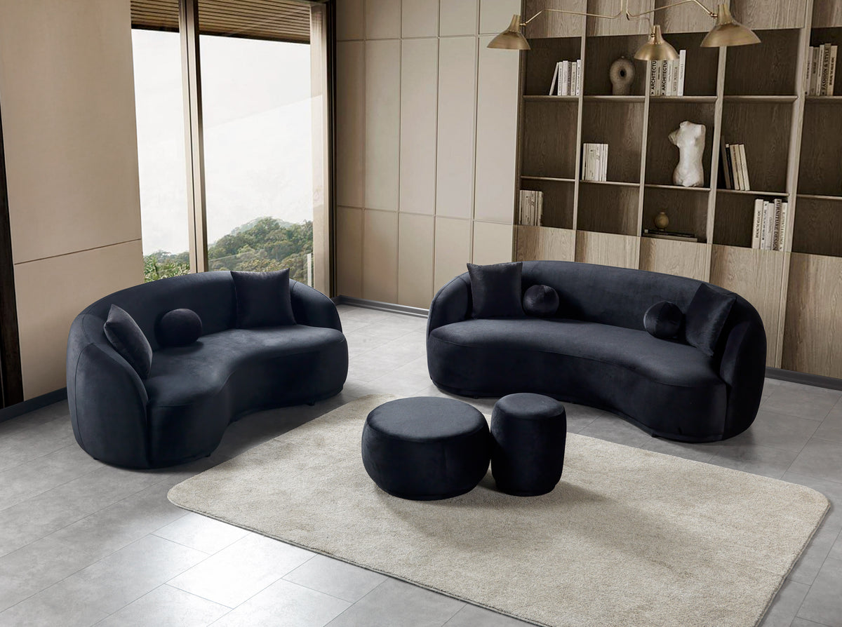 Side angle of Emily black velvet sofa