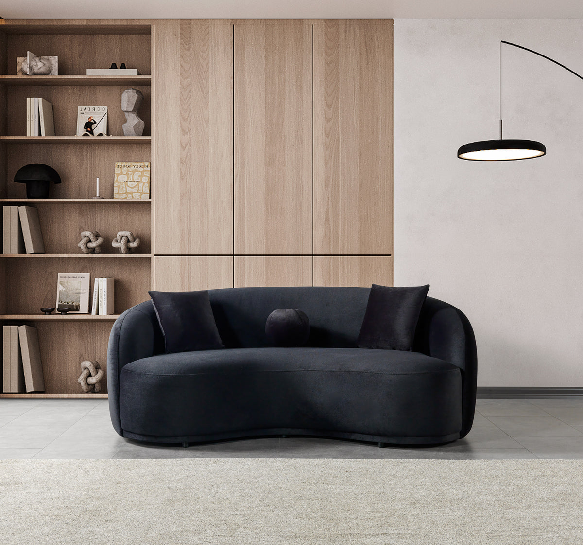 Emily Black Velvet Loveseat 81"