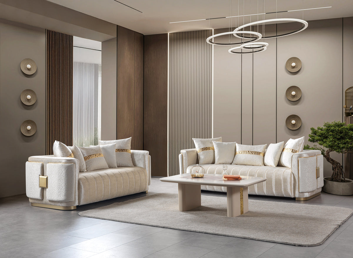 Carlina Ivory Velvet Sofa & Loveseat view 2