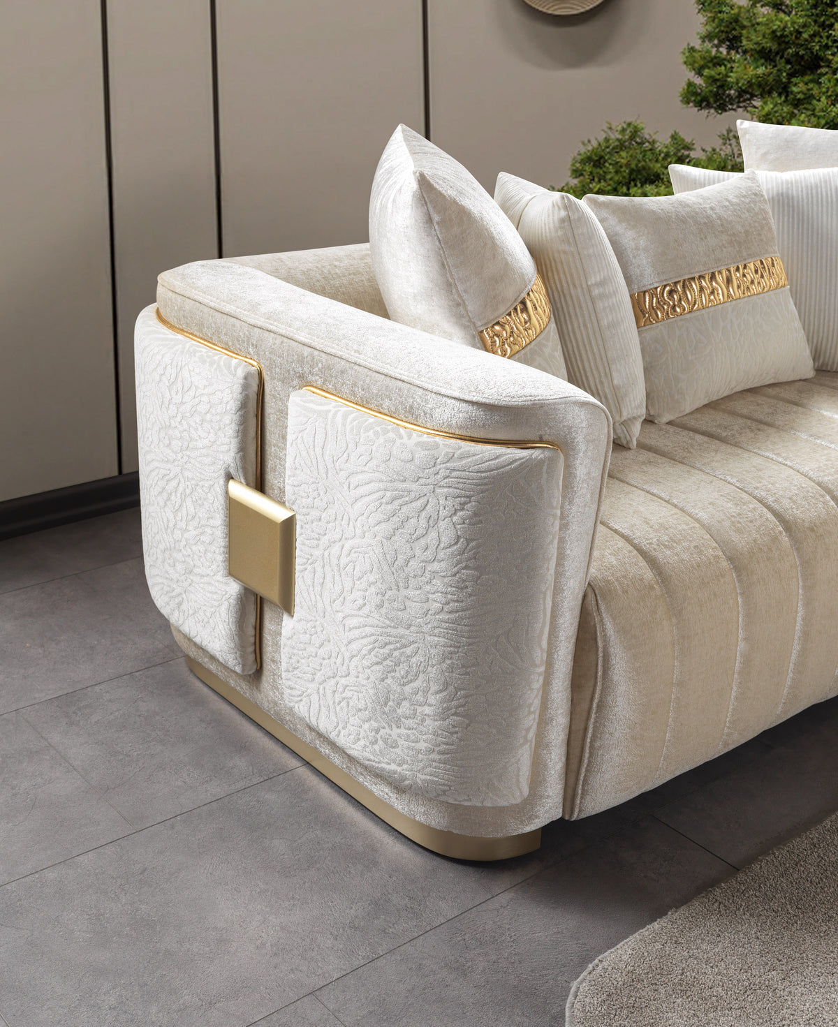 Carlina Ivory Velvet Sofa & Loveseat view 9