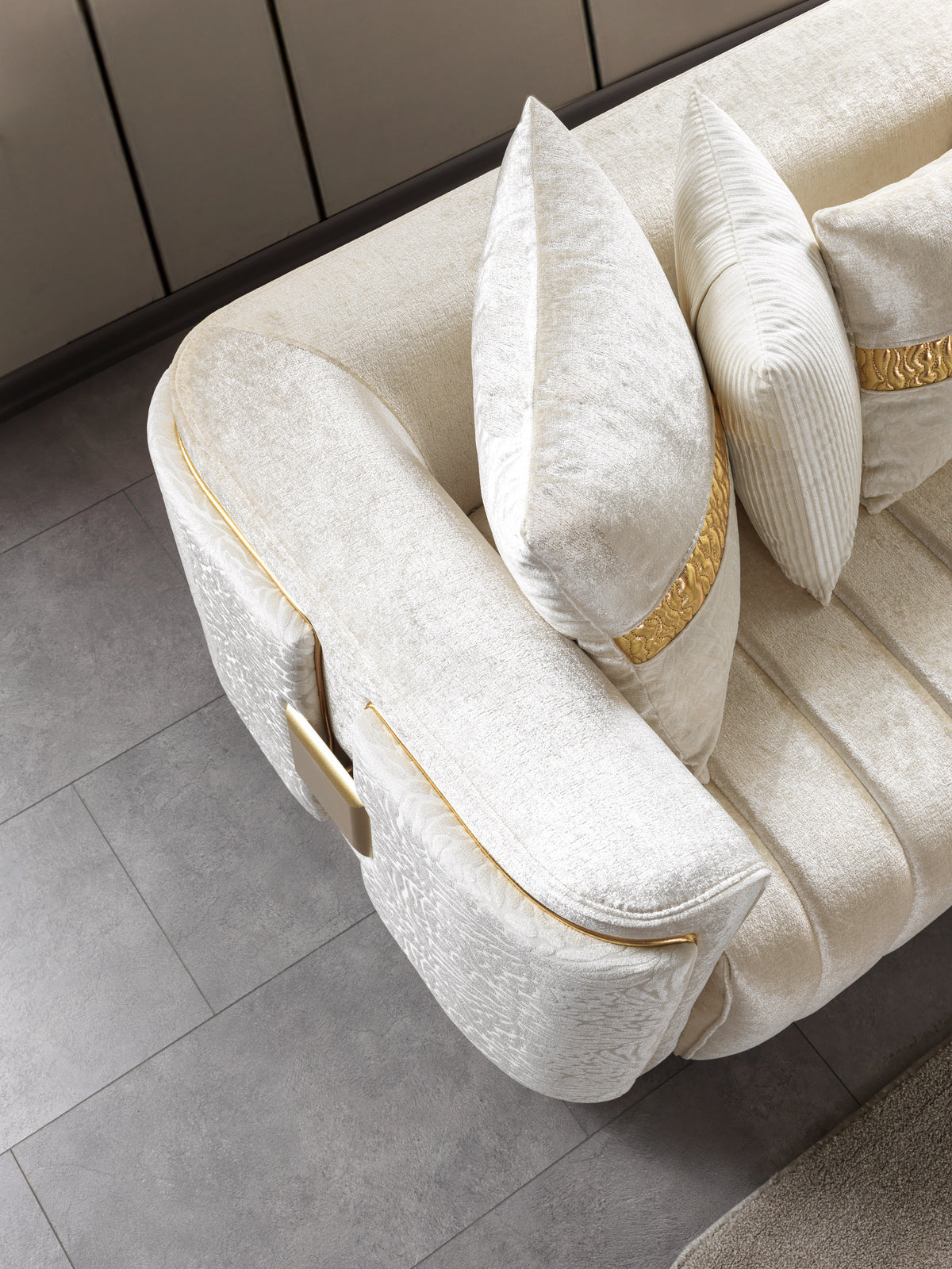 Carlina Ivory Velvet Sofa view 12