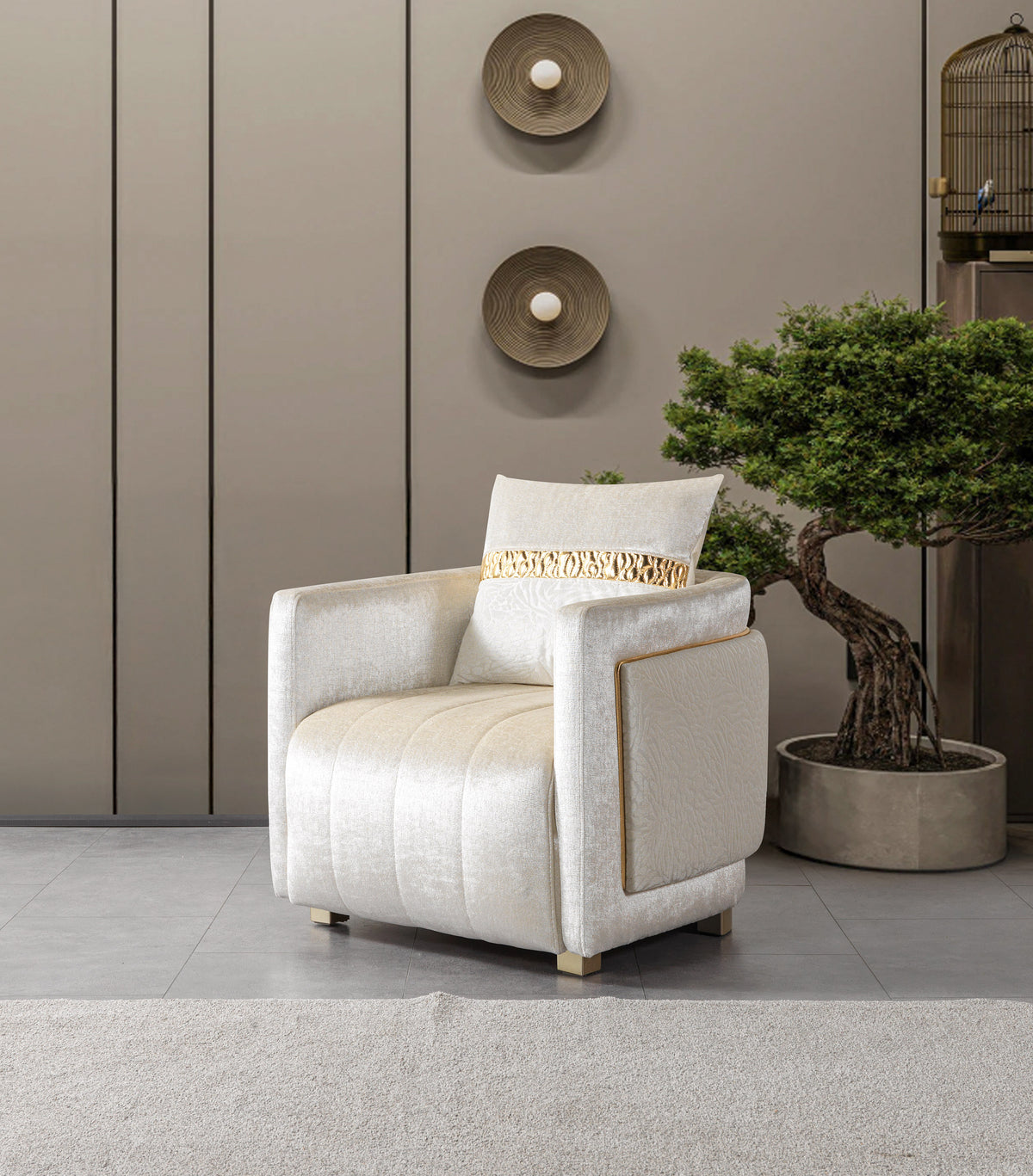 Carlina Ivory Velvet Chair view 4