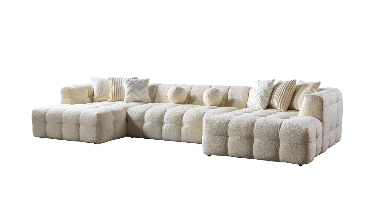 Ivy Ivory Boucle Double Chaise 146" Sectional view 14