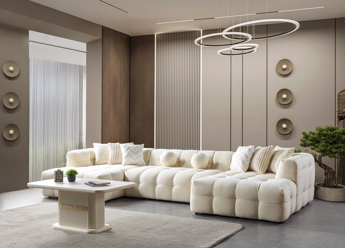 Ivy Ivory Boucle Double Chaise 146" Sectional view 2