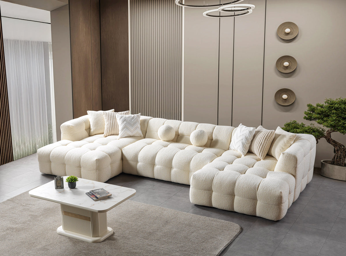 Ivy Ivory Boucle Double Chaise 146" Sectional view 3